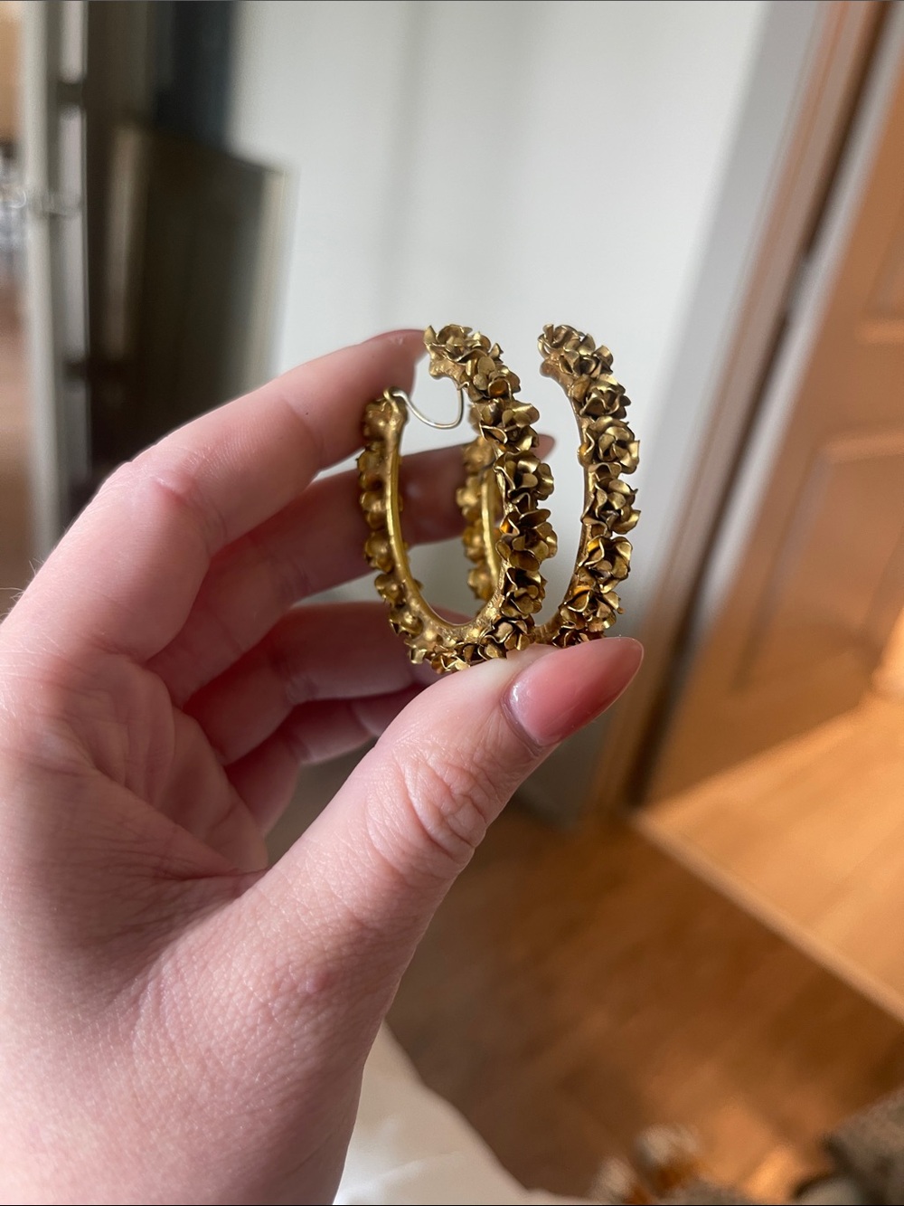Virgins Saints & Angels Gold Floral Hoop Earrings